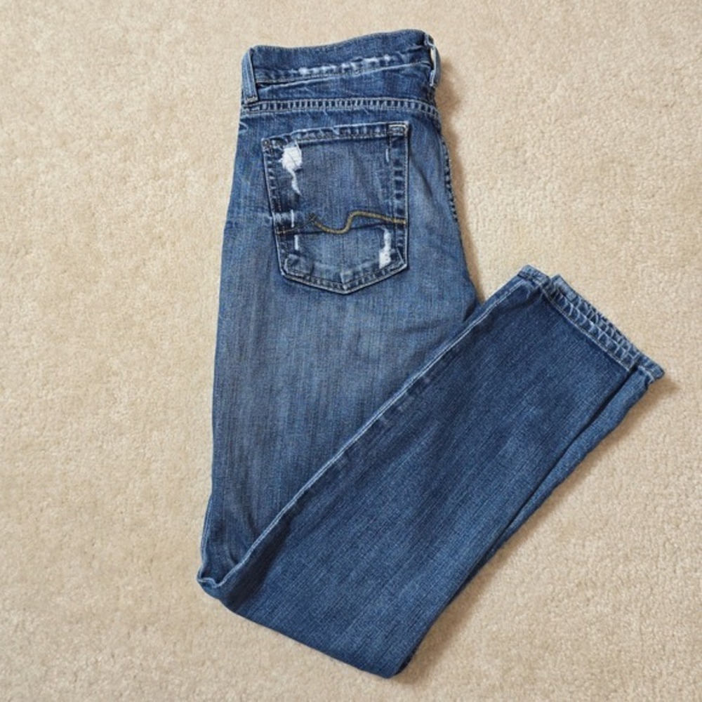 7‎ For All Mankind Josefina Jeans Button Fly Size 25 Blue Distressed Denim